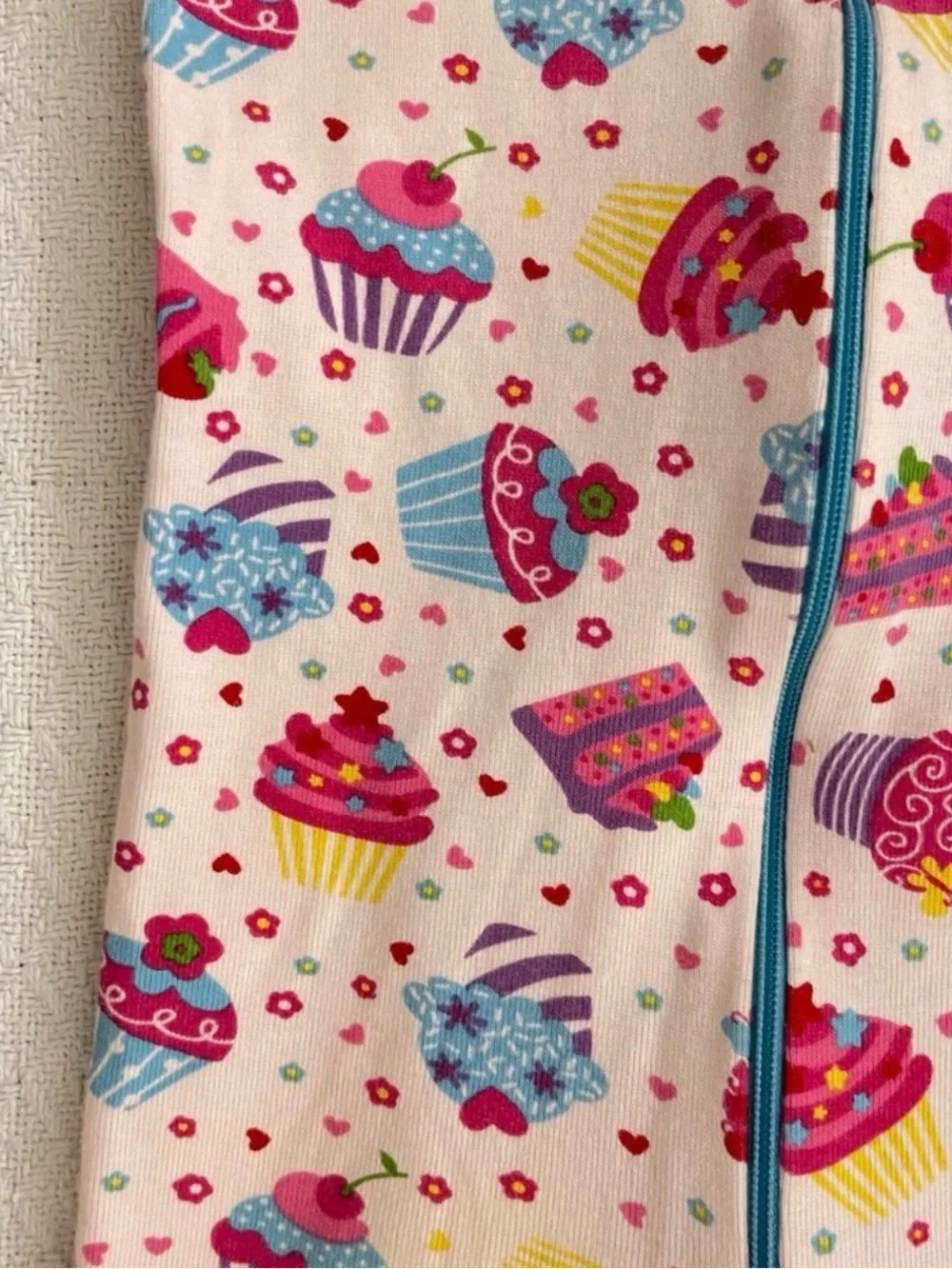 Hanna Andersson Colorful Birthday Cupcake Zipper Pajamas Romper with Blue Trim
